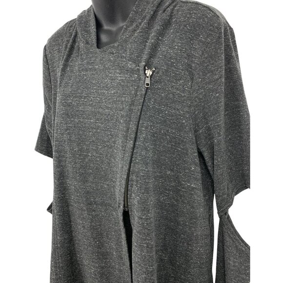 Terez Women Gray Sweater Jacket Top Large Short Sleeve Cut Out Asymmetrical New - Picture 6 of 11